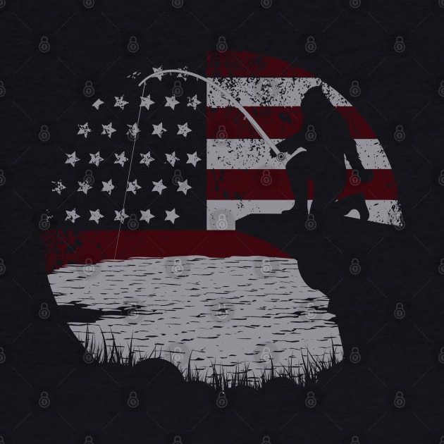 Bigfoot Fishing American Flag by Tesszero